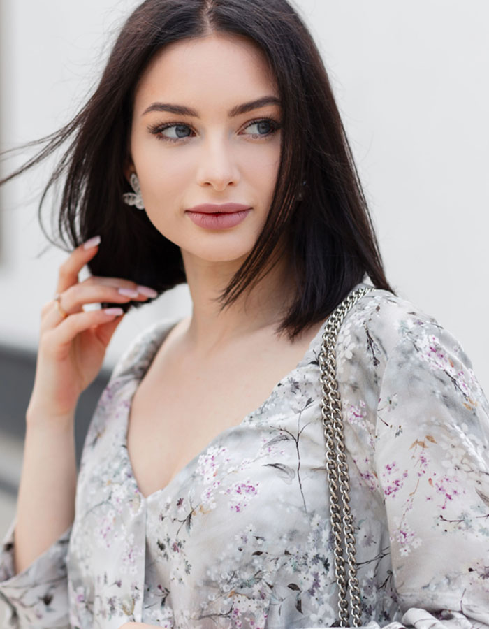 Brunette woman with flawless skin