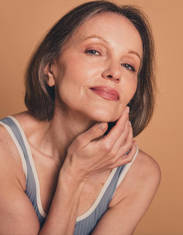 Mature woman with short cut hair